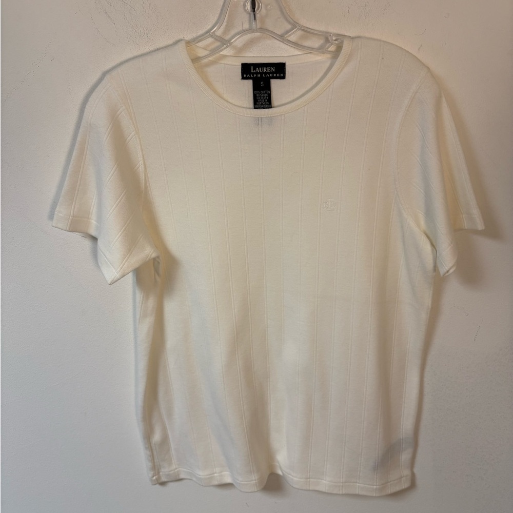 Lauren Ralph Lauren Women's White Short Sleeve Ribbed Knit Top Small